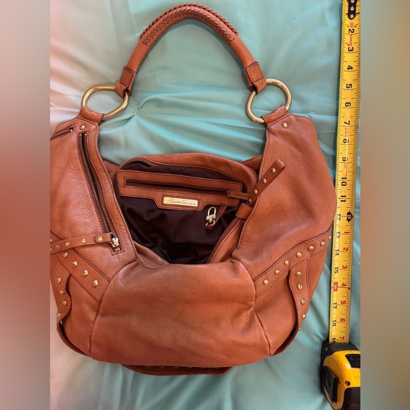 Light Brown Leather Kenneth Cole Shoulder Bag with Gold Accents - Picture 3 of 3